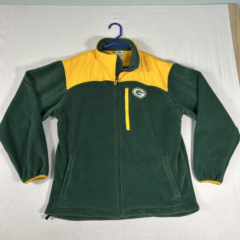 Green Bay Packers Fleece Full Zip Jacket NFL Apparel Mens Large Green Yellow